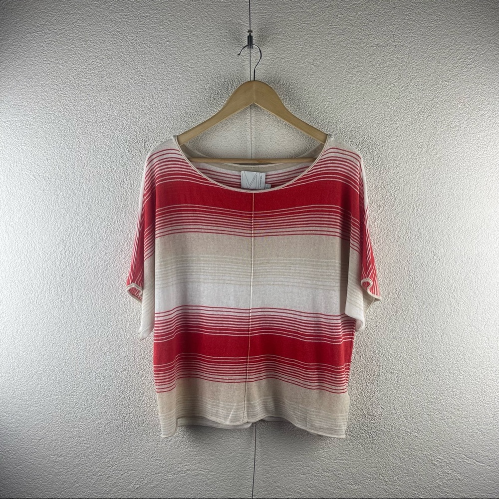 Michael Stars l 1 Linen Blend Horizontal Stripe Exposed Seams Boxy Dolman Blouse